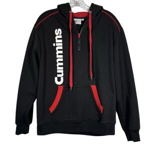 Cummins Sz M Med 1/4 Zip Hoodie Black Red Sweatshirt Fleece BDA Truck Quarter